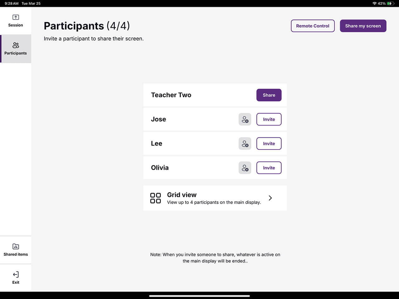 SMART Mirror 4.41 showing participants screen